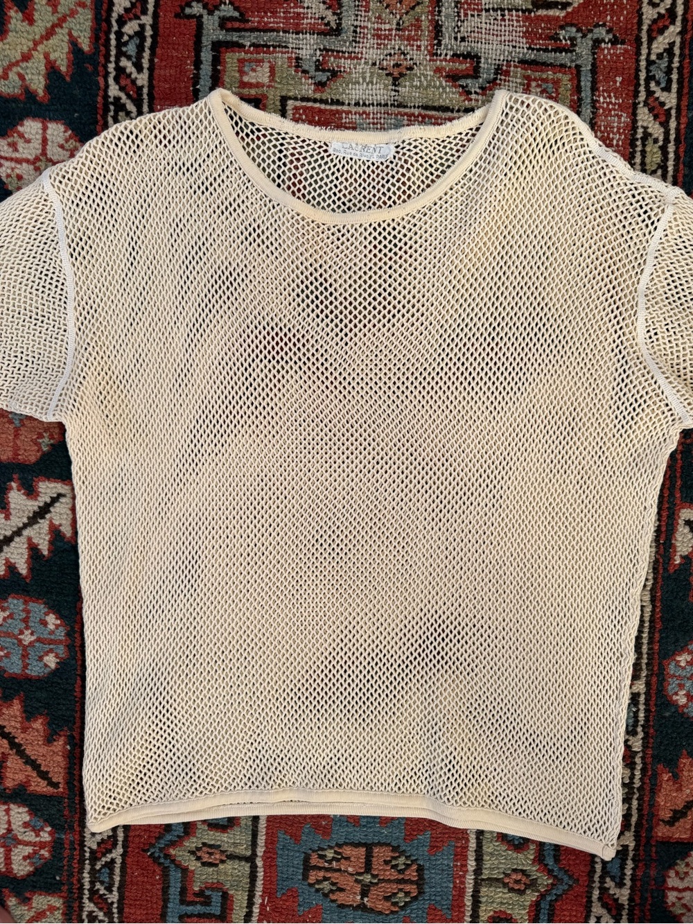 La Rent Paris - Vintage Light Cream 100% Cotton Mesh Tee - Unisex